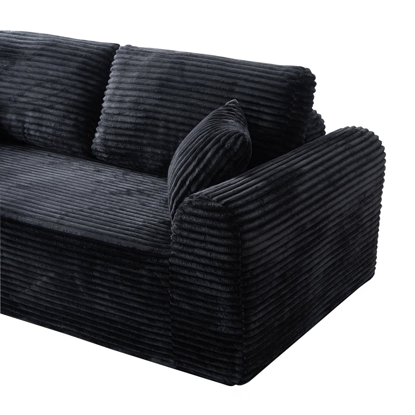 3 Seater Couch, Corduroy Boneless Couches For Living Room,26.4 Cloud Couch With Deep Seat,Comfy Floor Sofa With 2 Pillows,Upholstered Floor Sofa In A Box