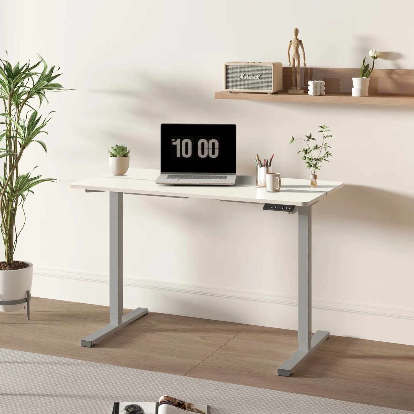 Electric Standing Desk Adjustable Height Desk With Two-Piece Tabletop  Home Office Computer Workstation Sit Stand Up Desk, 55 X 28 Inches Grey Frame - White Top