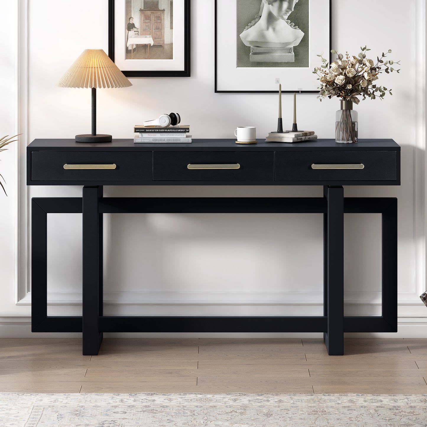 U-STYLE Elegant Console Table With Three Drawers  Extra Long Entryway Table For Entryway  Hallway  Living Room  Foyer  Corridor