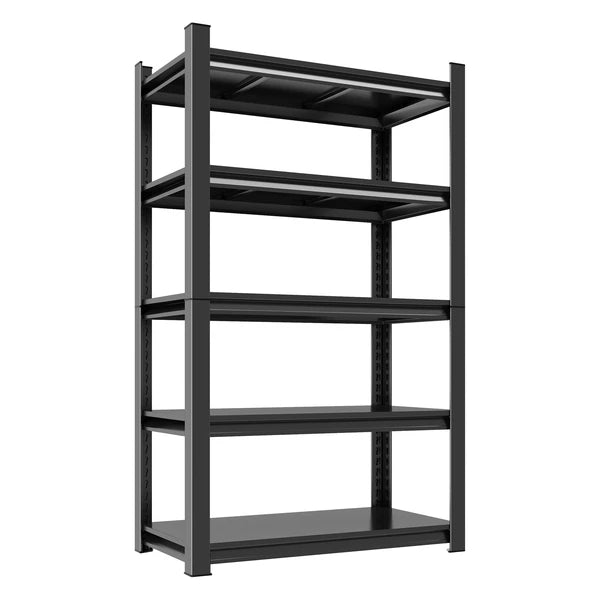 5-Tier Metal Storage Shelving, Industrial Utility Rack, Adjustable Height Bookcase For Living Room, Office, Garage, Supermarket, Gym, 71.20''H X 39.37''W X 13.78''D, Black, Assembly Required