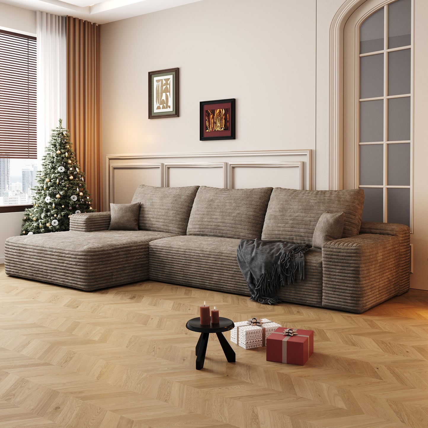 107  Cloud Sectional Couch With L-Shape Chaise,Modern Modular Sofa With Deep Seat, Upholstered Couches For Living Room Bedroom,No Assembly Required,  Plush Corduroy Fabric