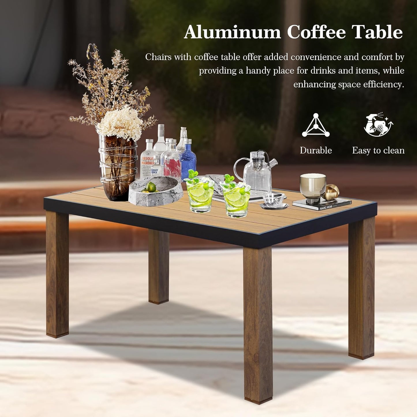 Aluminum Patio Furniture Set, 4-Piece Modern Conversation Set With Cotton Padding Backrests And Seats, Outdoor Sectional Metal Sofa Set With 5.5 Inch Cushion And Coffee Table For Balcony, Garden