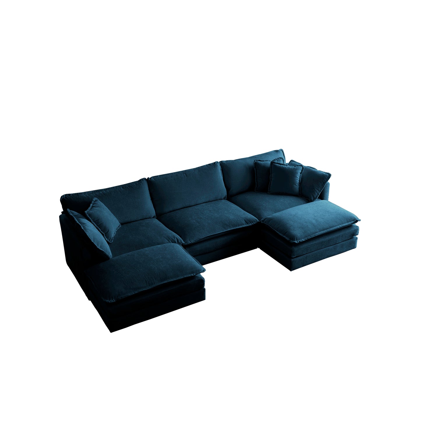 U-Shaped Sectional Sofa W Reversible Footrest, 5-Seater Convertible Corner Couch With 2 Ottomans ,Modern Minimalist Soft Sofa & Couch For Living Room , Blue Chenille