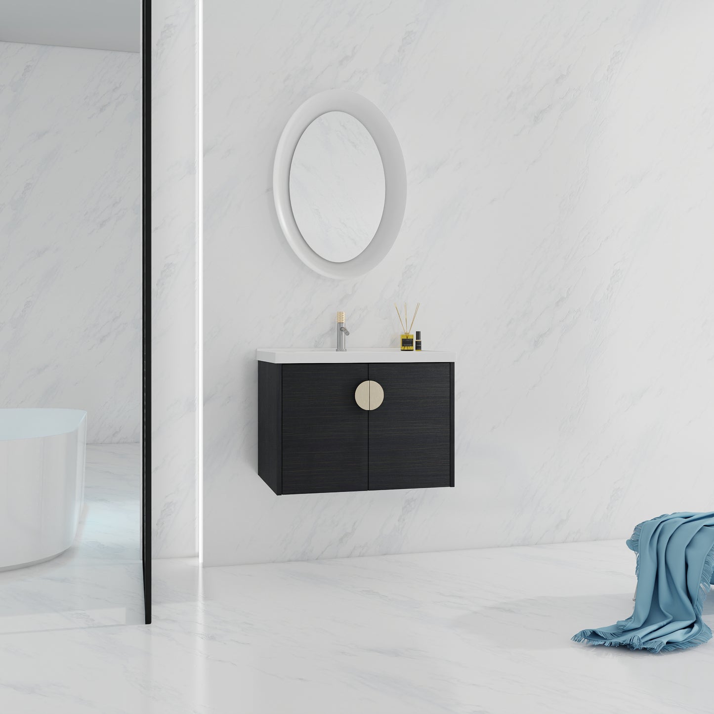 28 Inch Soft Close Doors Bathroom Vanity With Sink, For Small Bathroom, KD-Packing