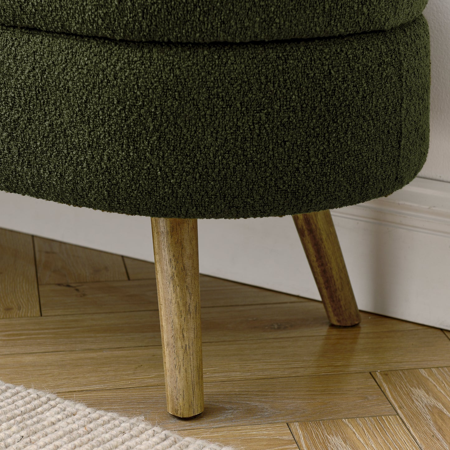 Ottoman Oval Storage Bench,Rubber Wood Legs, Green 43.5 X16 X16