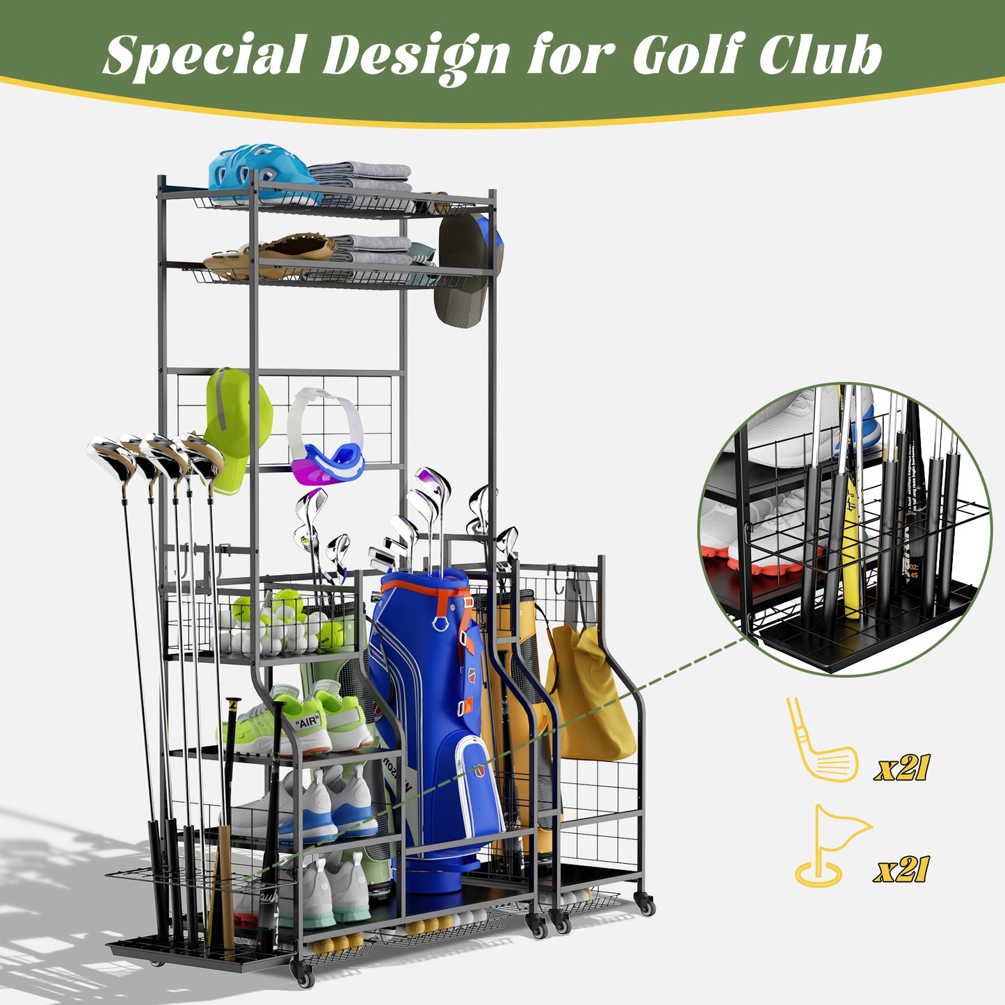 Golf Bag Storage Garage Organizer,Golf Club Bag Storage Rack For Garage, Extra Storage Rack For Golf Clubs,Golf Bag Organizer Fit For Garage,Shed,Basement