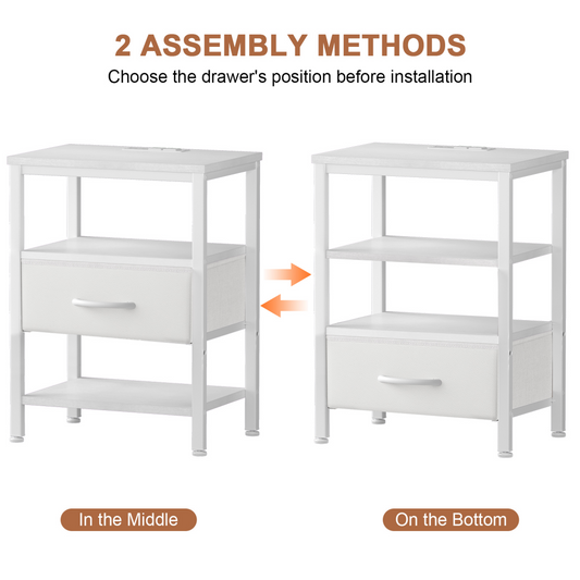 Bedside Table, With Built-in USB-C-type Port Sockets And Adjustable Drawers, 3-layer Storage Rack, And Fabric Drawers