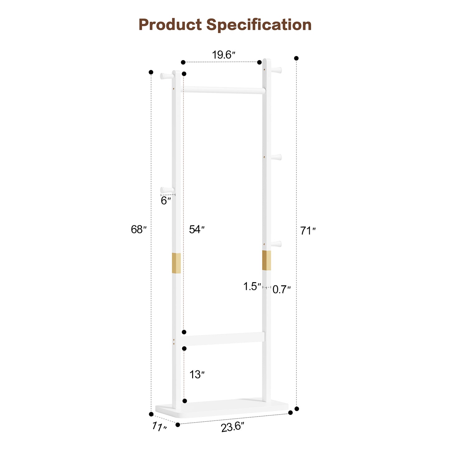 Coat Racks Solid Wood Hanger 23.6X 11X71 In Solid Environmental Protection Easy To Assemble Beautiful Can Be Placed In The Bedroom Entrance Living Room   White