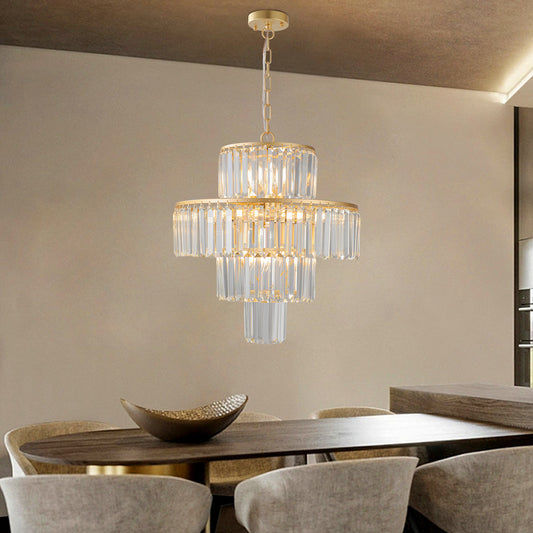 20  Modern Crystal Chandelier With Gold Finish, 4-Tier Design For Dining Room Or Living Room, Elegant Crystal Pendant Light Fixture Bulb Not Included