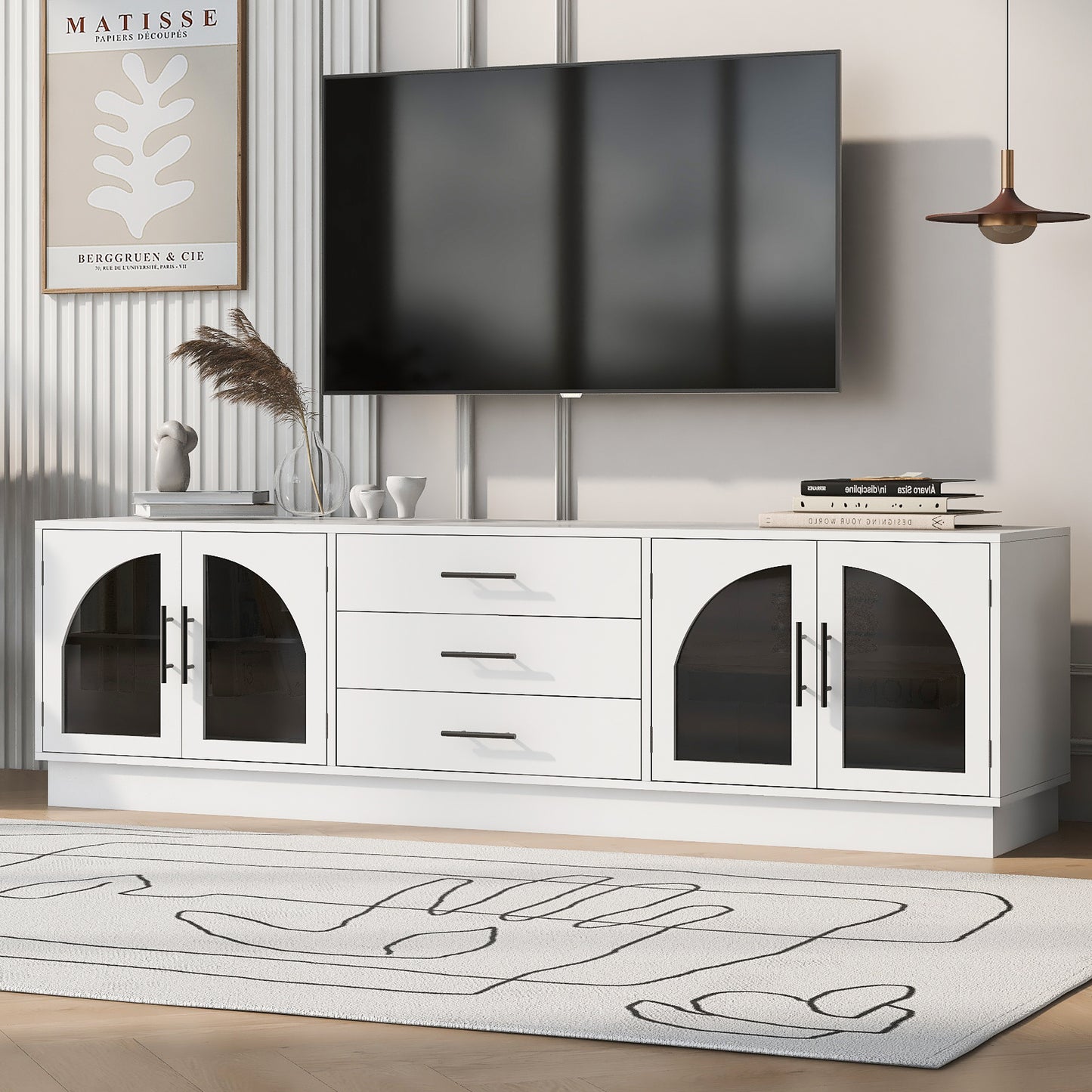VIBE HAUS 68.9  Modern Minimalist TV Stand For TVs Up To 75 Inches, Entertainment Center Media Console Cabinet With Adjustable Shelves For Living Room