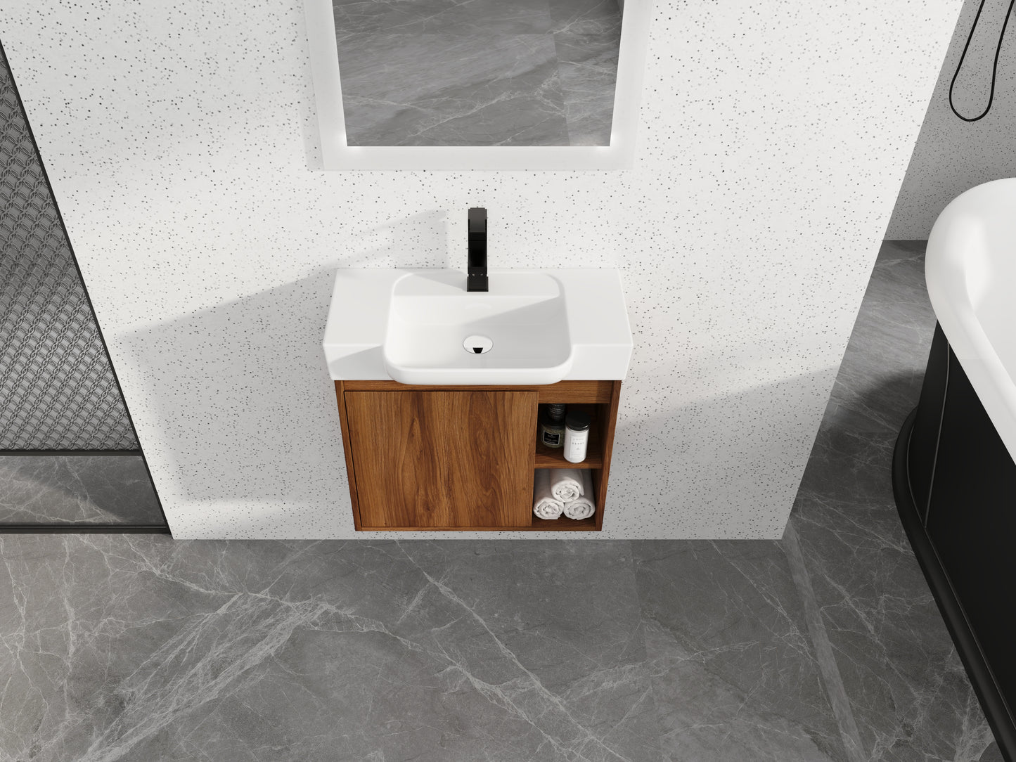 24   Wall-Mounted Bathroom Vanity With White Ceramic Sink & Soft-Close Door, KD-Packing