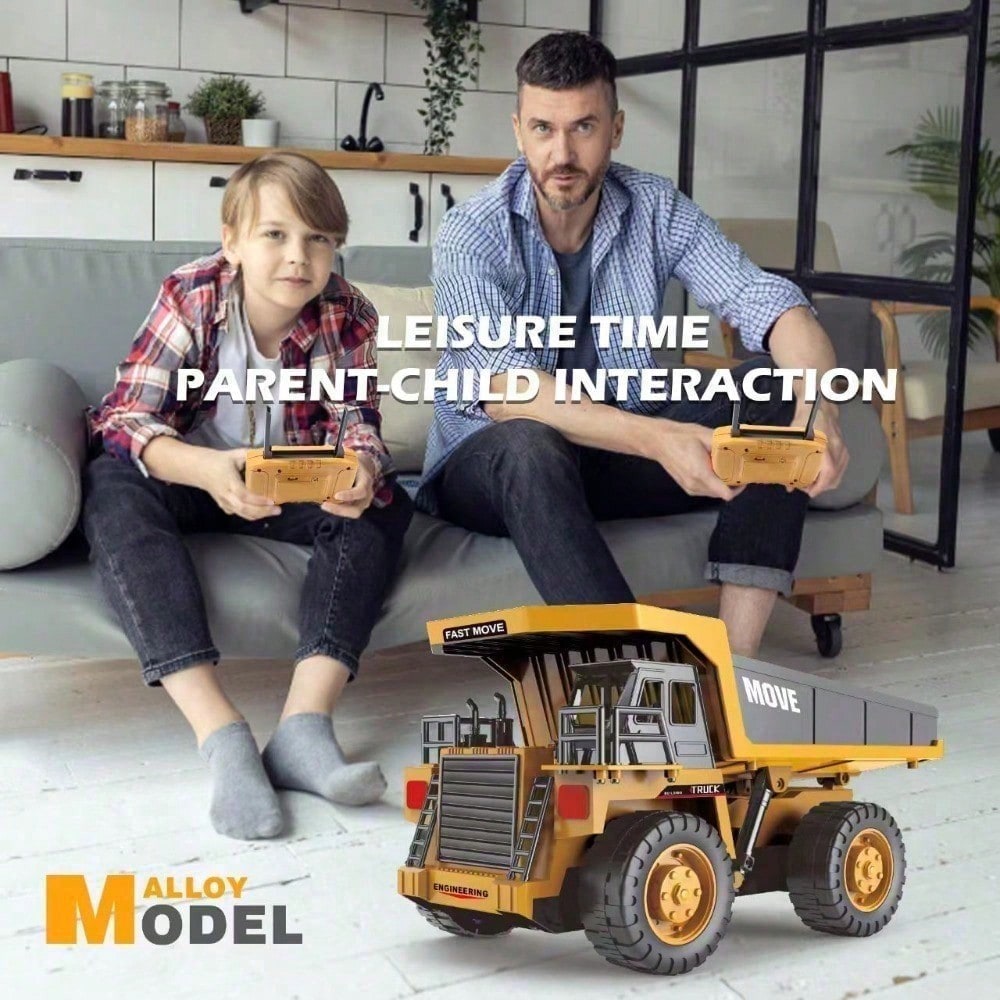 1 20 Premium 2.4G RC Alloy Dump Truck With 13 Channels, Lights, Sounds, And Rechargeable Battery, A Fun Parent Child Activity For Boys, Kids, And Families.