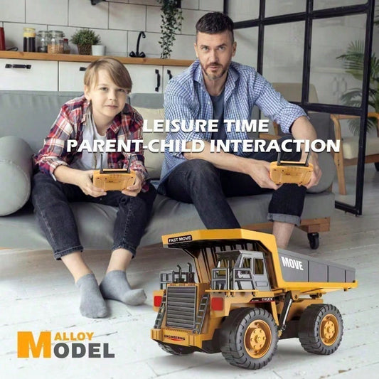 1 20 Premium 2.4G RC Alloy Dump Truck With 13 Channels, Lights, Sounds, And Rechargeable Battery, A Fun Parent Child Activity For Boys, Kids, And Families.