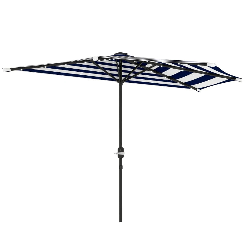 Outsunny Half Umbrella Outdoor Patio Umbrella, Small Balcony Umbrella, Vented Half Patio Umbrella With Crank 8 Ribs, Porch Umbrella For Garden Deck Poolside, Navy Blue