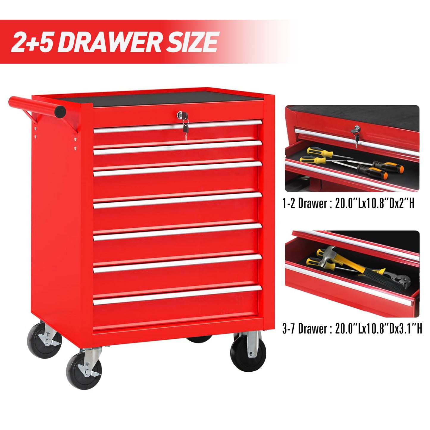 Rolling Tool Chest With 7-Drawer Tool Box With Wheels Multifunctional Tool Cart Mechanic Tool Storage Cabinet For Garage, Warehouse, Workshop, Repair Shop