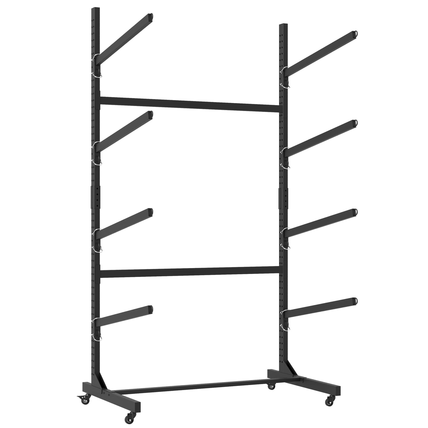 80in H Freestanding Kayak Storage Rack - Holds 4 Kayaks, Heavy-Duty Adjustable Stand With Lockable Wheels For Kayak, Canoe, SUP & Surfboard, 45.87 Wx28.94 Dx80 H