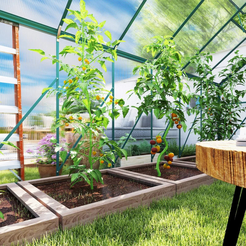 Aluminum Greenhouse Polycarbonate Walk-in Garden Greenhouse Kit With Adjustable Roof Vent, Rain Gutter And Sliding Door For Winter, Clear
