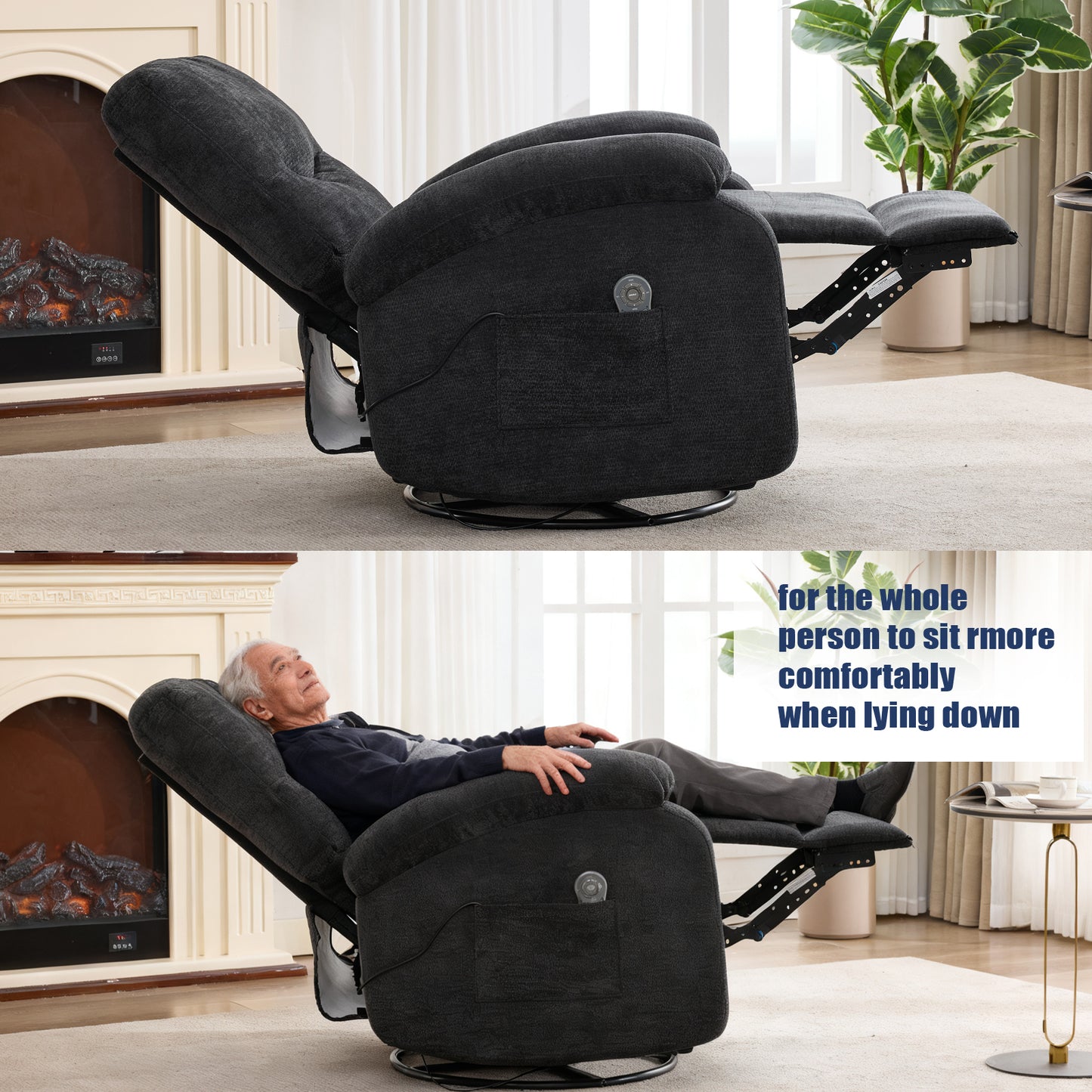 Hot Massage Manual Lounge Chair, With Rocker Arms And Rotating Fabric, With Cup Bucket, For Living Room, Black