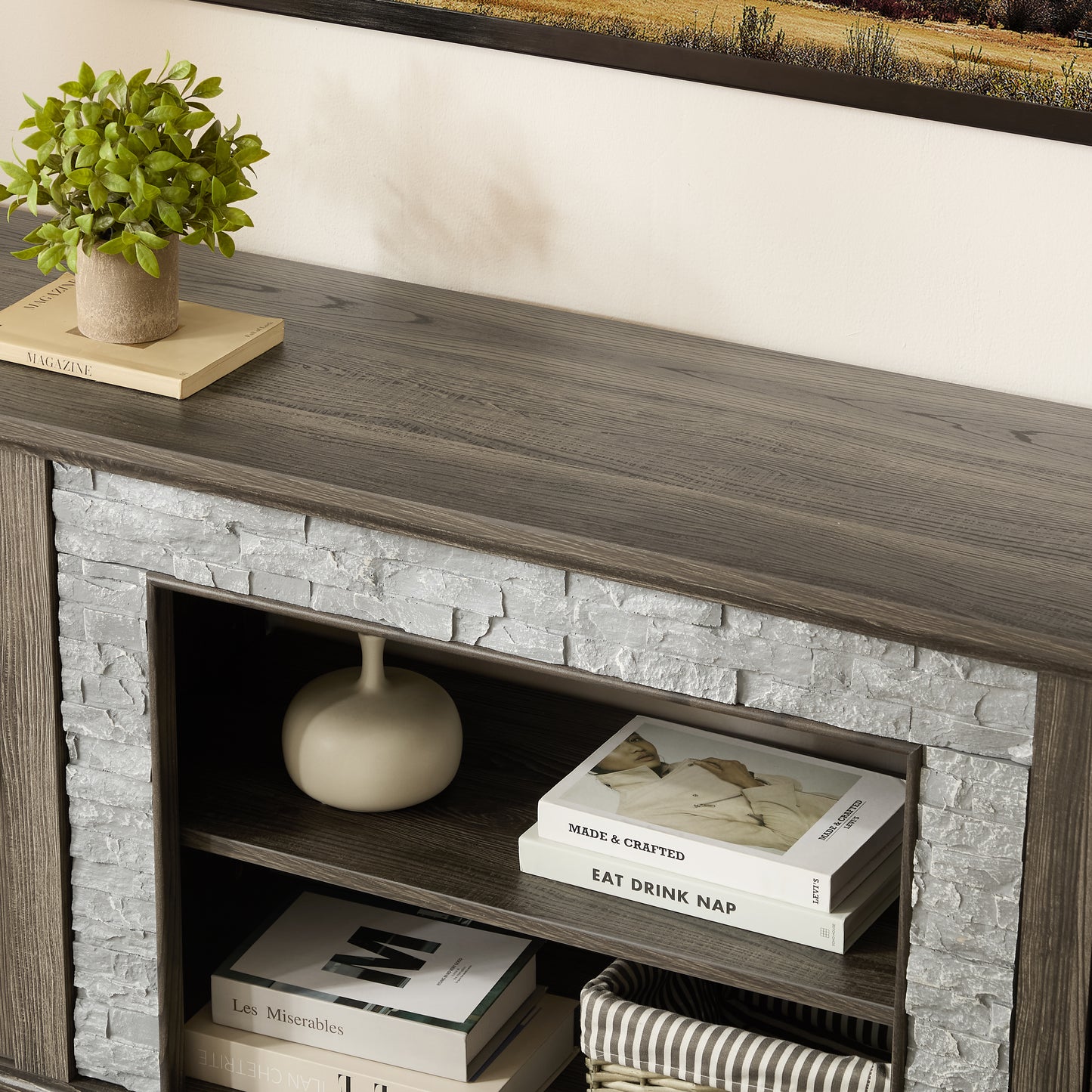 70  Modern TV Stand With 2-Door Storage, Faux Stone Media Console Cabinet, Grey Large Entertainment Center For Living Room