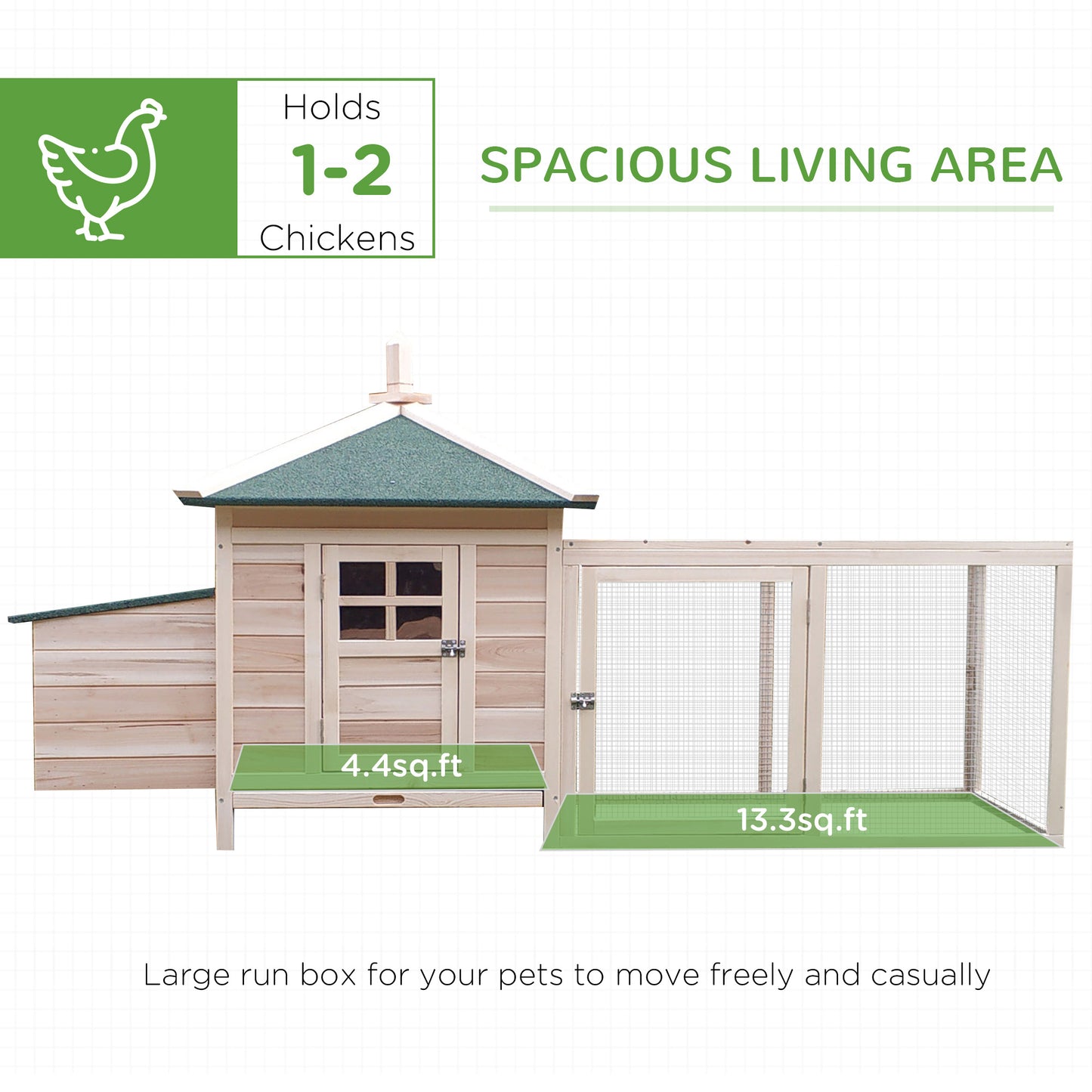 77" Wooden Chicken Coop With Nesting Box, Cute Outdoor Hen House With Removable Tray, Ramp Run, For Garden Backyard, Natural