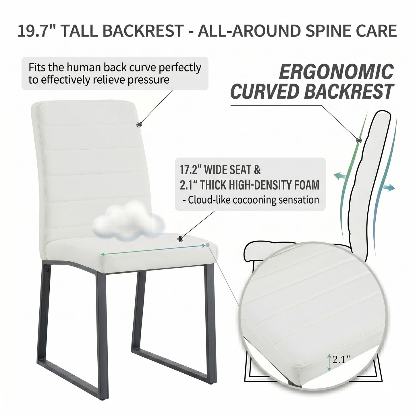 2-Pack - Premium PU Office Dining Chairs With High-density Foam, Sturdy Iron Legs  Spray Paint , Multiple Colors. Easy Assembly