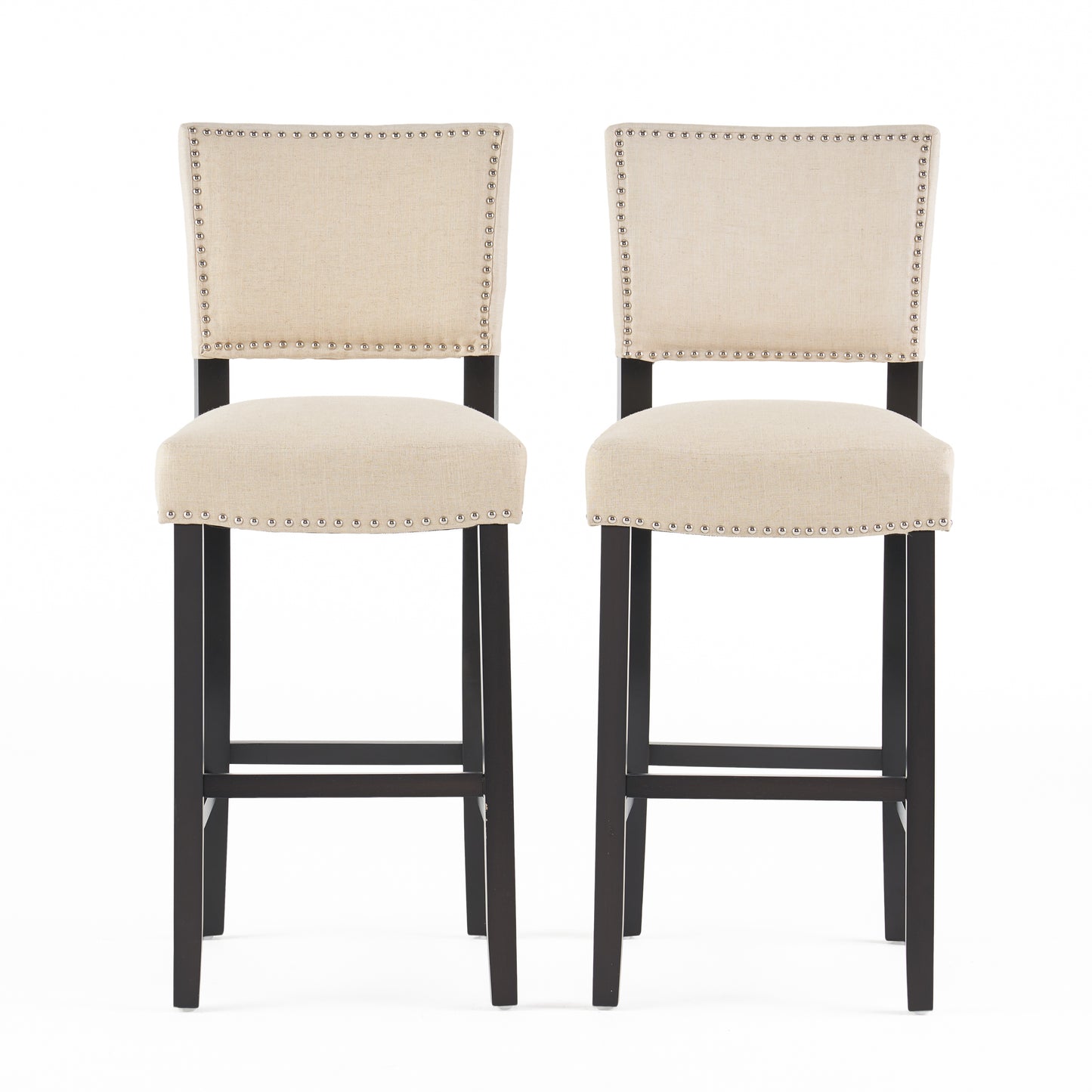 Barstools With Rivet Decoration Set Of 2 , Wood Frame,fabric Sponge Cushion And Upholstered Barstools, Bar Chairs For Kitchen Island,Bedroom,Dining Room.