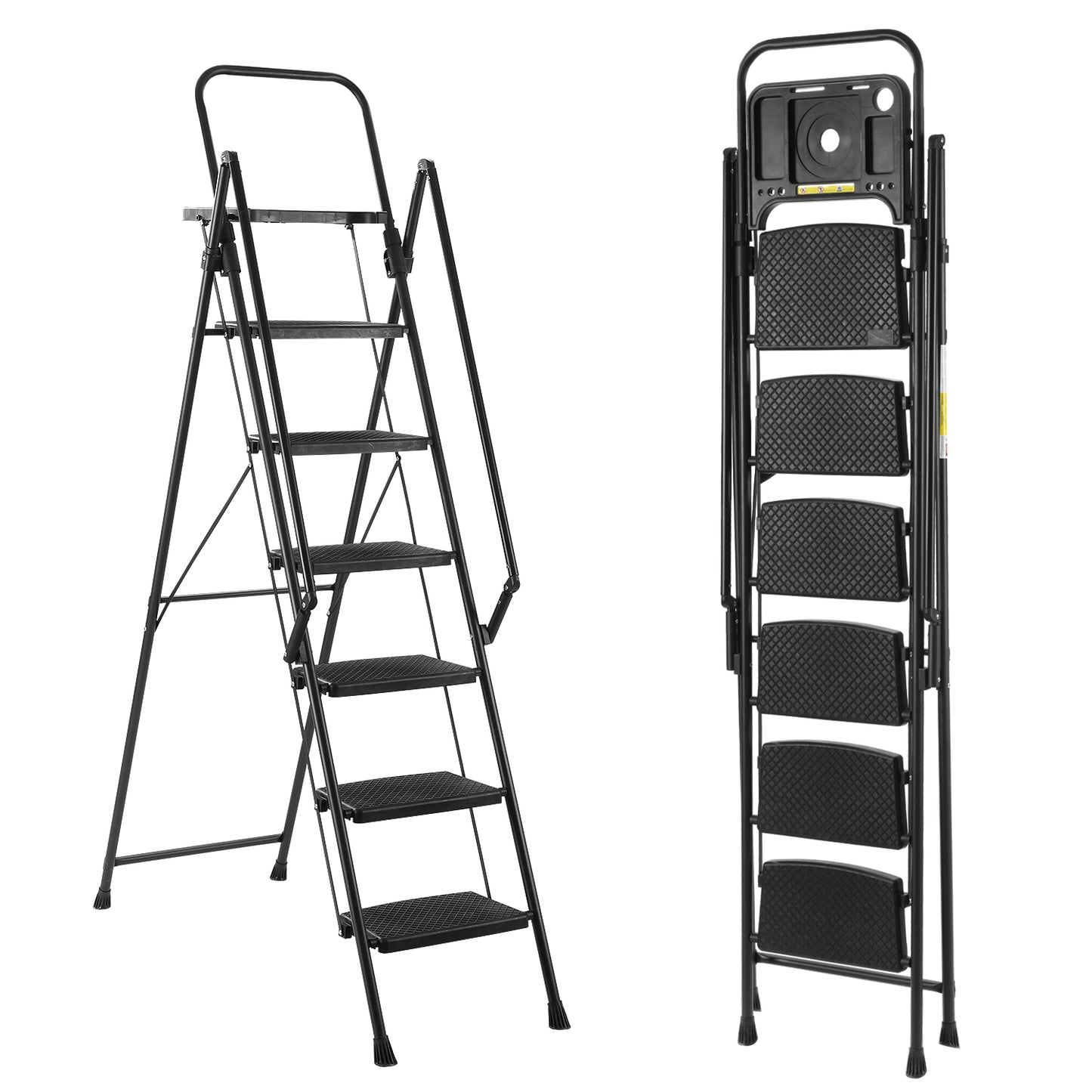 Folding Step Stool With Bandwidth Anti Slip Pedals And Tool Trays, Lightweight And Portable Steel Step Stool, Perfect For Kitchen And Home, Indoor And Outdoor Use, Sturdy Steel Steps 6 Levels