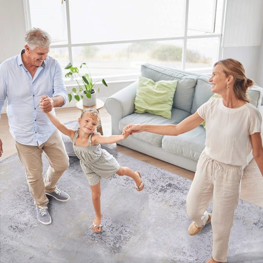 MAVAL Gold Washable Rug 4x6 Area Rug  Gray Gold, 4' X 6'