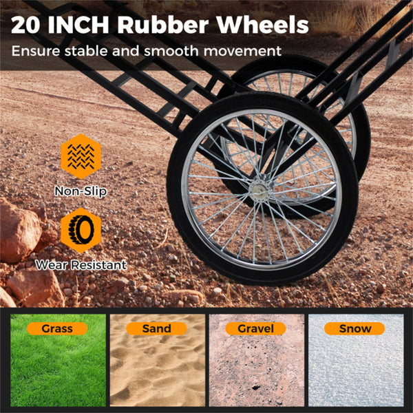 Black Game Cart With Double-Layer Structure - 2-Level Adjustment, 550 Lbs Capacity, 20inch Rubber Wheels For Outdoor Hauling