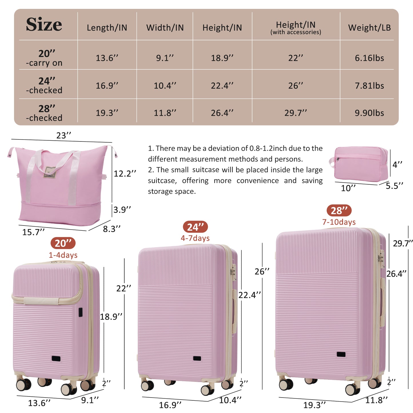 Luggage Sets 5 Piece With Half-opening, Hardside Carry On Suitcase Set With Double Spinner Wheel, Lightweight Travel Luggage With USB Port,TSA Locks