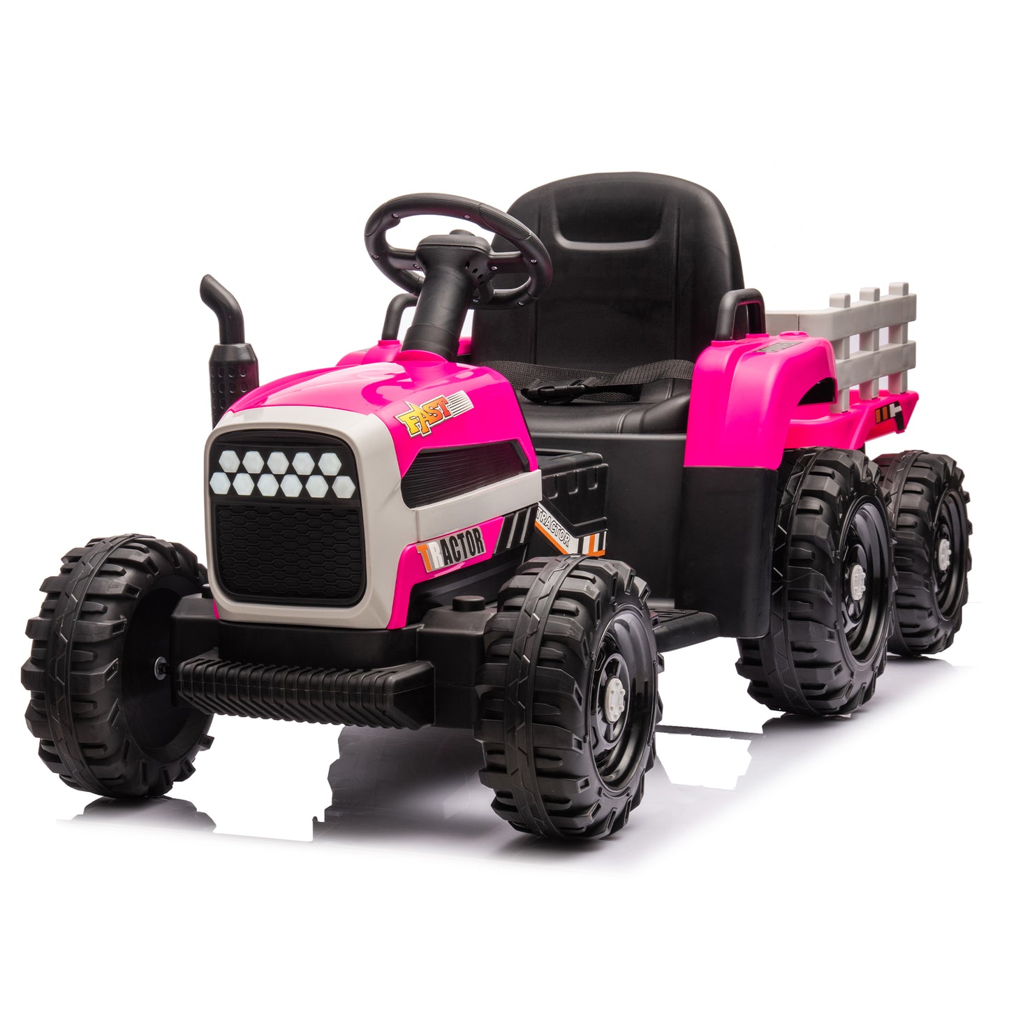 Ride On Tractor With Trailer,24V Battery Powered Electric Tractor Toy, 200wx2motor 1.86-4.97MPH Remote Control,electric Car For Kids,Three Speed Adjustable,USB,MP3 ,Bluetooth,LED Light, Safety Belt.