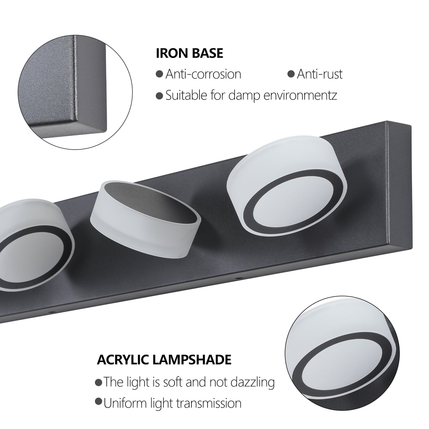 45in  Modern 6-Light LED Vanity Light, Sleek Black Bathroom Wall Light Fixture For Mirror, Shower, And Bathroom Decor