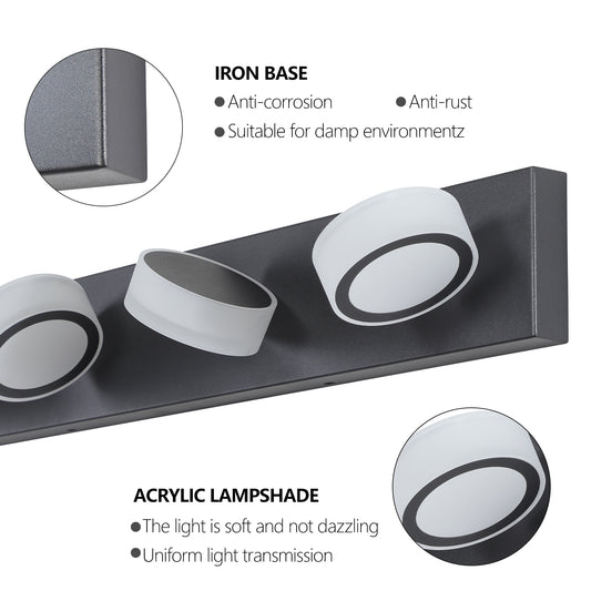 45in  Modern 6-Light LED Vanity Light, Sleek Black Bathroom Wall Light Fixture For Mirror, Shower, And Bathroom Decor