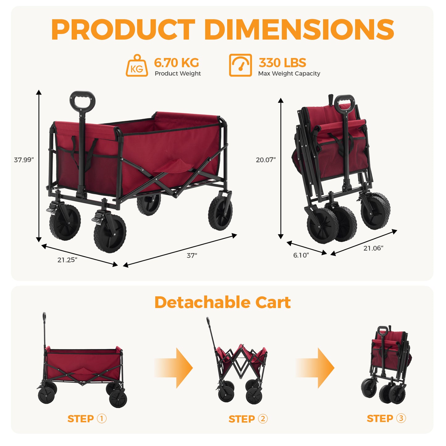Foldable Trolley, With Wheels, Foldable, Large Capacity, 330 Pounds, Multi-functional Trolley, Heavy-duty Design, With Elastic Handles