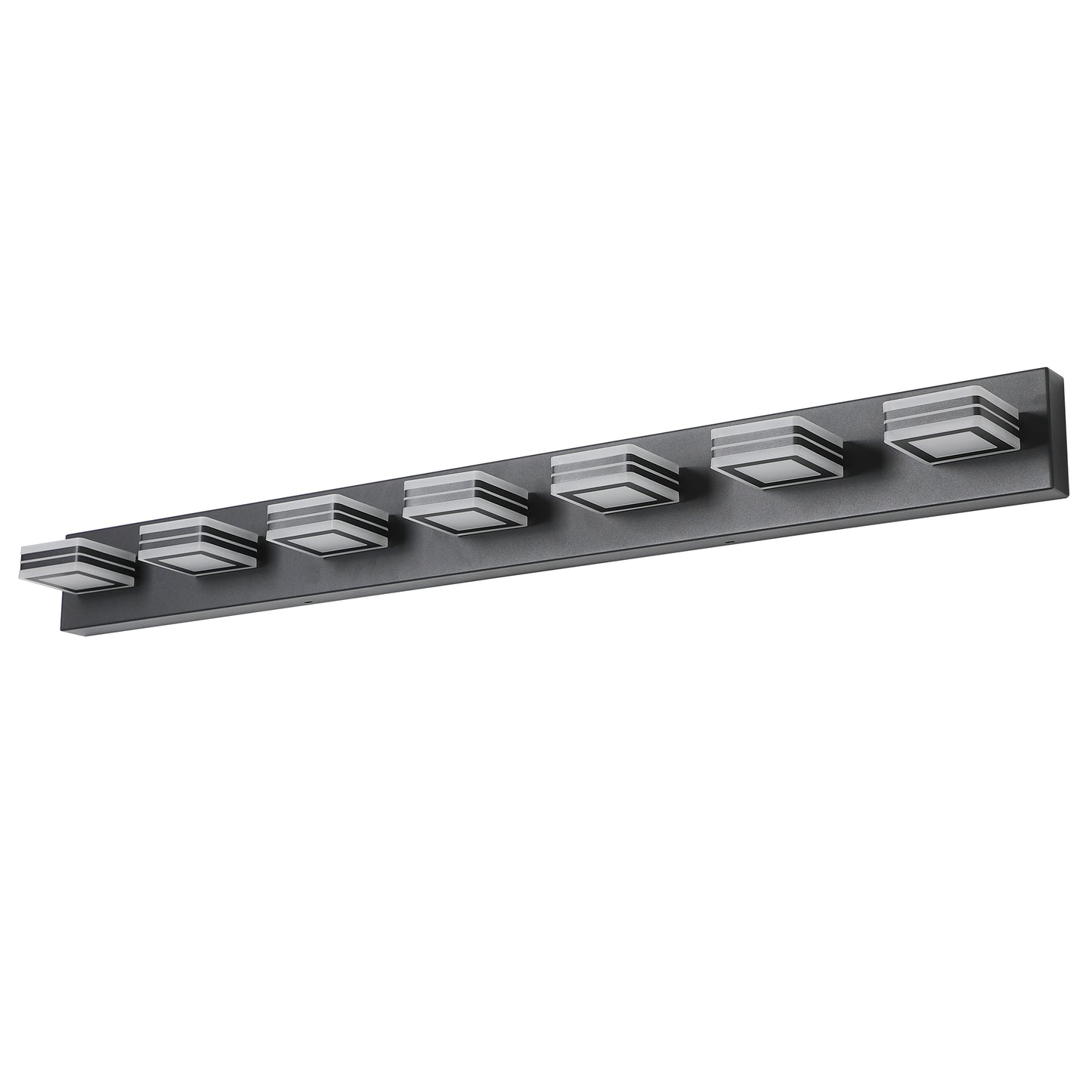 45in  Modern Black 7-Light LED Vanity Light, Square Acrylic Lampshades Wall Mount Fixture For Bathroom, Mirror Lighting