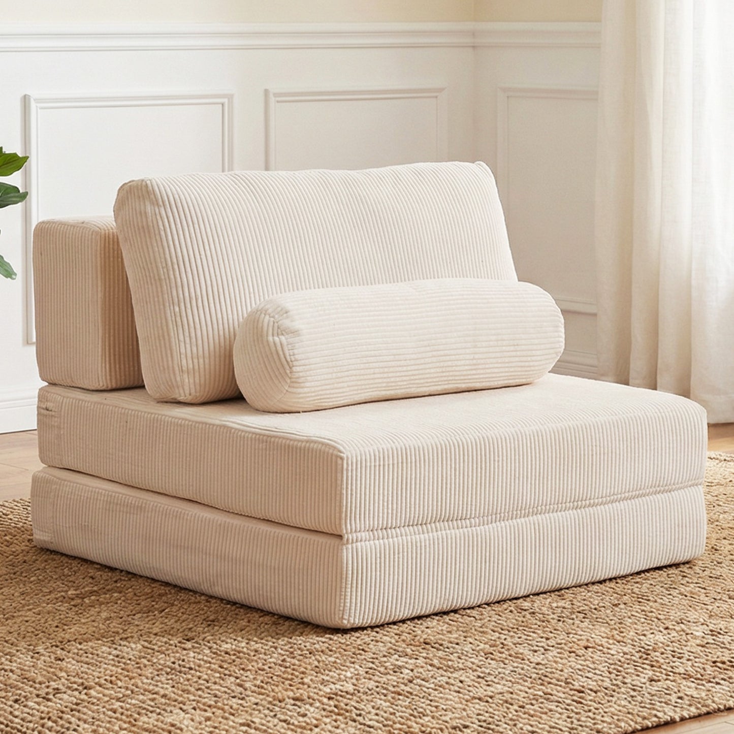 Foldable Castle Sofa Modular PlayCouchfor Living Room & Bedroom Instant Expansion Comfortable &Creative Design Furniture Seater With One Middle Seat,White.
