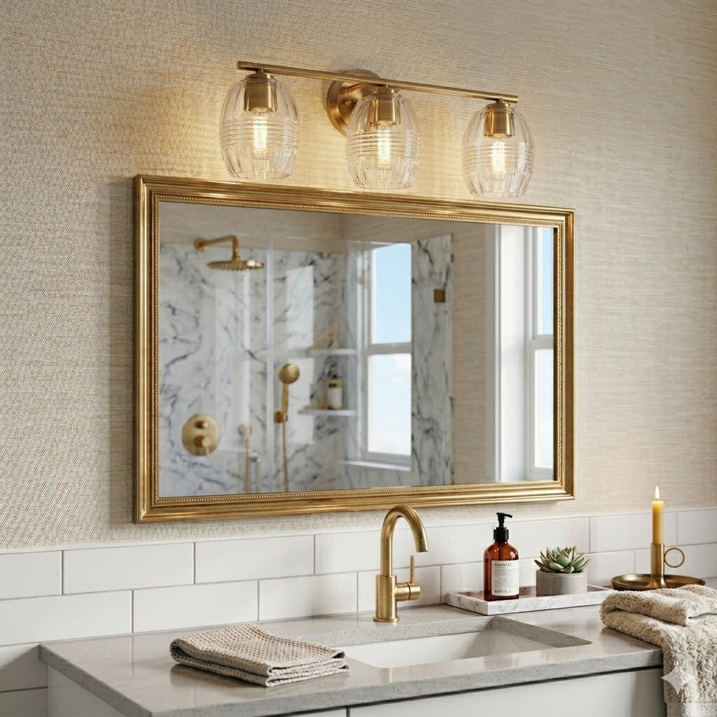 Luster Three Lights Vanity With Clear Glass For Bathrooms Above Mirror  Wall Lamp - Satin Brass