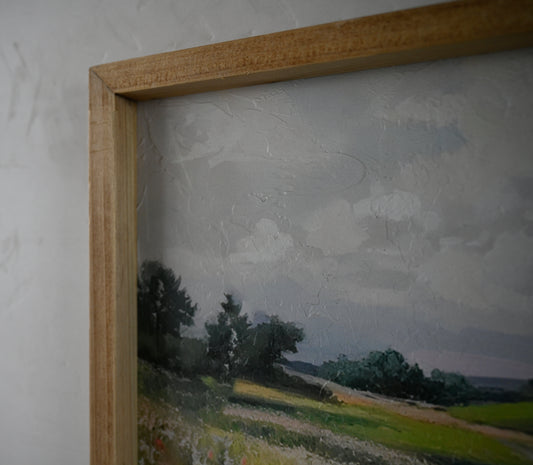 Framed Canvas Prints Art Vintage Decor, Classical Wildflower Field Meadow Flowers Painting, Rustic Landscape Large Wall Art For Living Room Bedroom Home Bathroom Wall Decor, 16x24inch