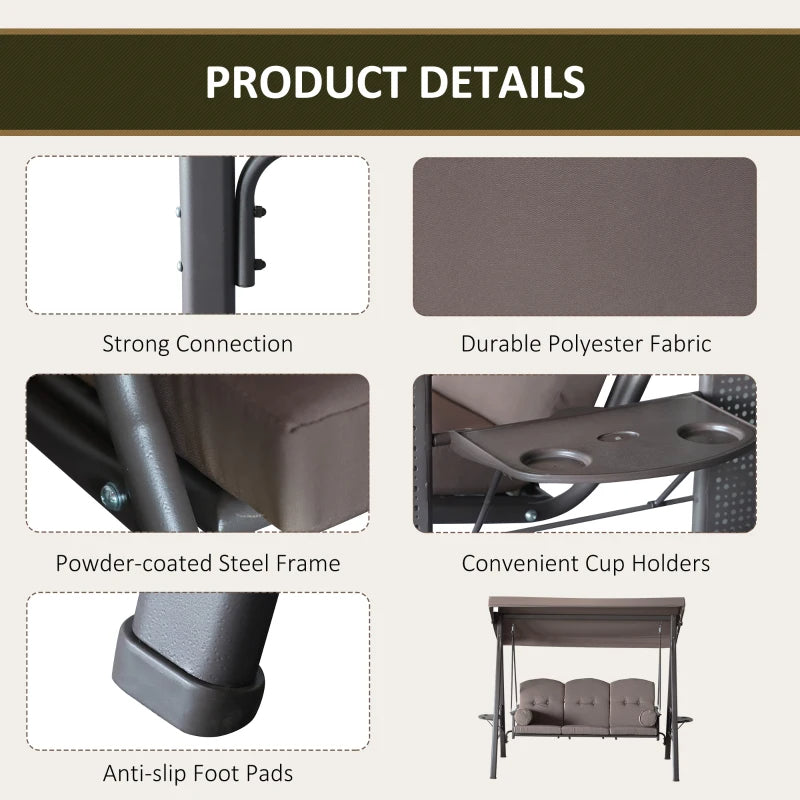 3-Seat Patio Swing Chair, Outdoor Porch Swing Glider With Adjustable Canopy, Removable Cushion, Multiple Packages Shipped. Please Pay Attention To The Dimensions And Weight In The Details.