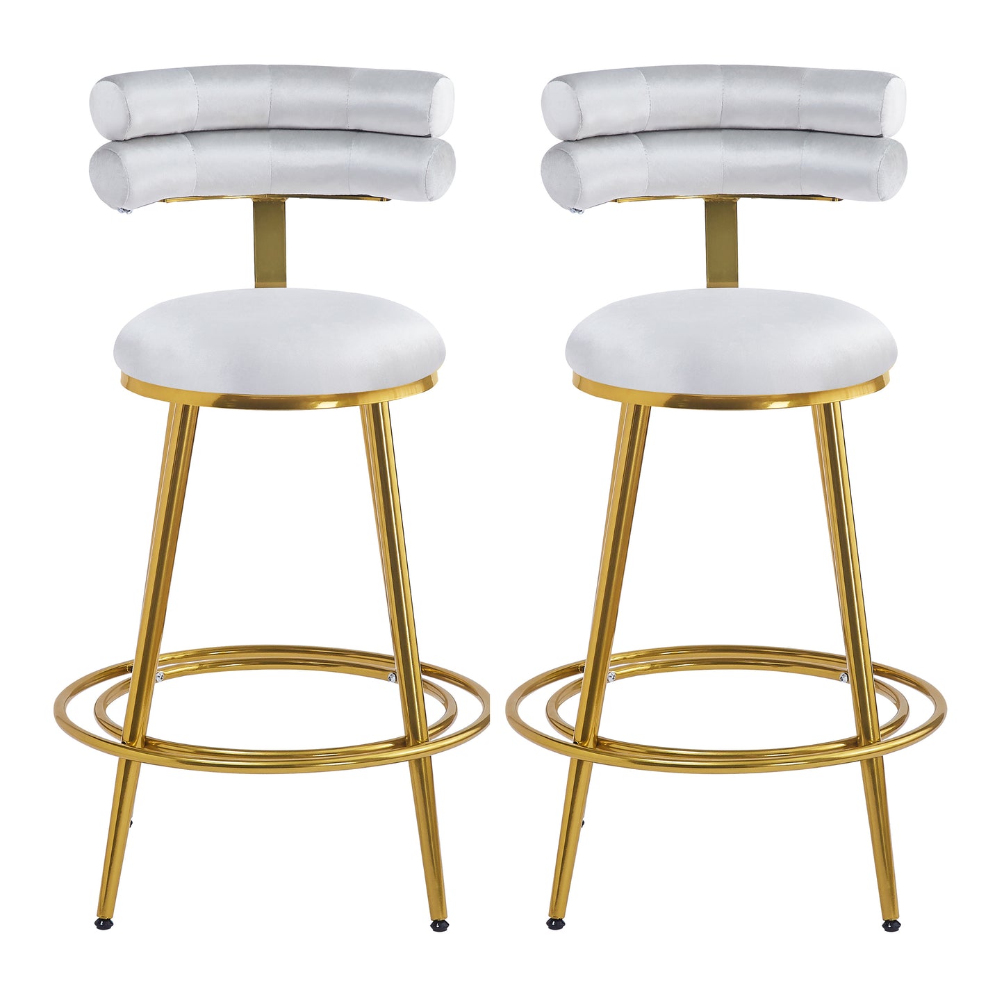 27.65 Modern Counter Stools Set Of 2,Light Gray Velvet Counter Stools With Iron Frame,Soft Back And Cushion,Footrest,suitable For Kitchen Bedroom Dining Room