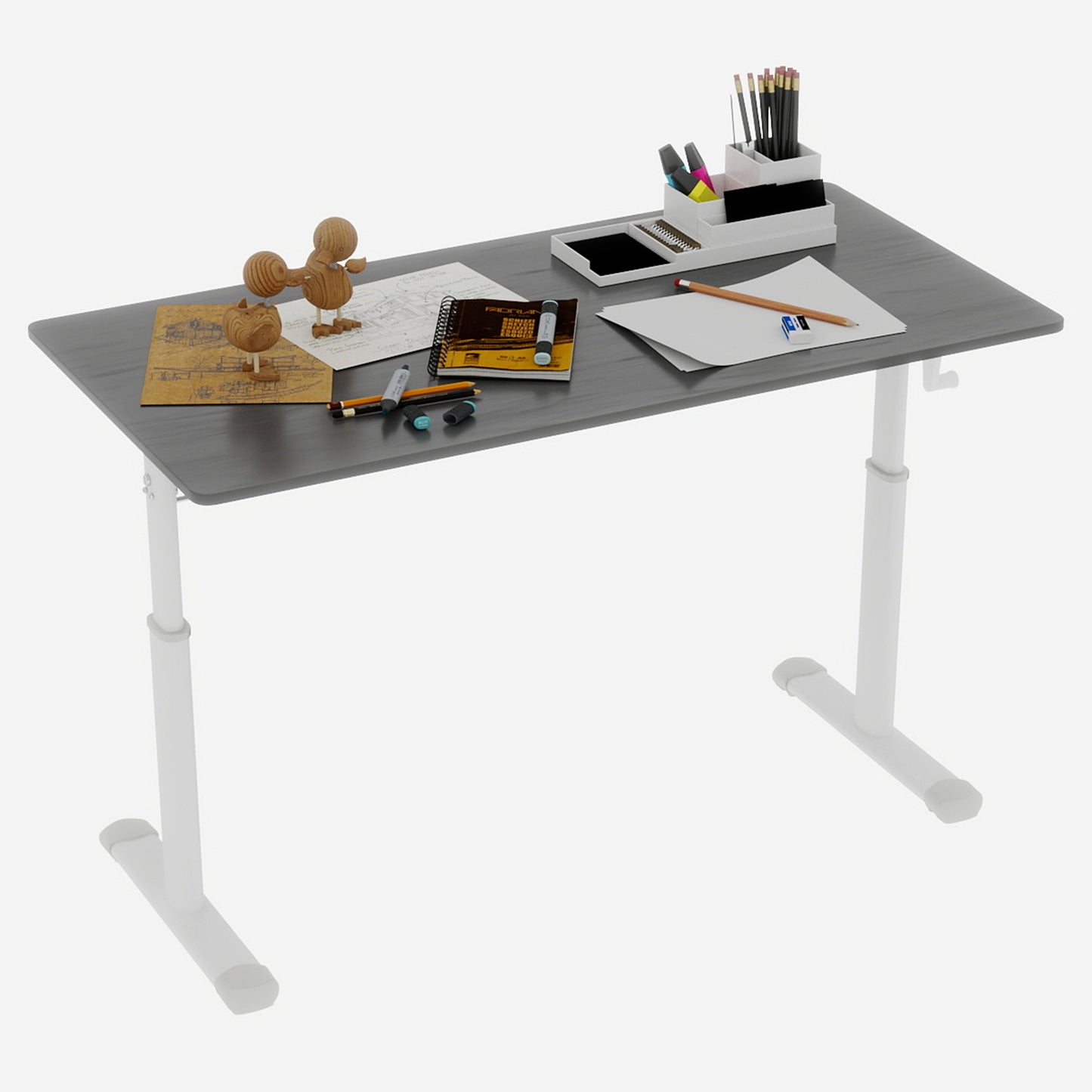 Adjustable Study Desk Suitable For Children And Adults, Height Adjustable, Multifunctional Home Office Desk Compact Design, Desktop Dimensions 60cm X120cm, White Frame, Gray Tabletop.