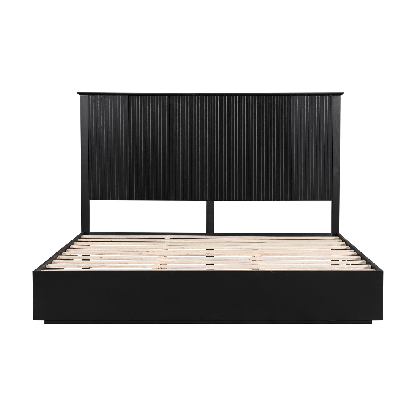 Stylish King Size Bed Frame - Black Solid Wood King Bed, 600lbs Weight Limit, Compatible With 8 - 10  Mattress, Contemporary Bedroom Furniture