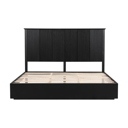 Stylish King Size Bed Frame - Black Solid Wood King Bed, 600lbs Weight Limit, Compatible With 8 - 10  Mattress, Contemporary Bedroom Furniture