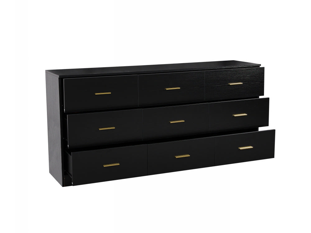 Modern Black 9-Drawer Dresser For Bedroom - Ample Storage Wide Chest Of Drawers, Sturdy & Safe
