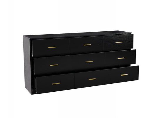 Modern Black 9-Drawer Dresser For Bedroom - Ample Storage Wide Chest Of Drawers, Sturdy & Safe