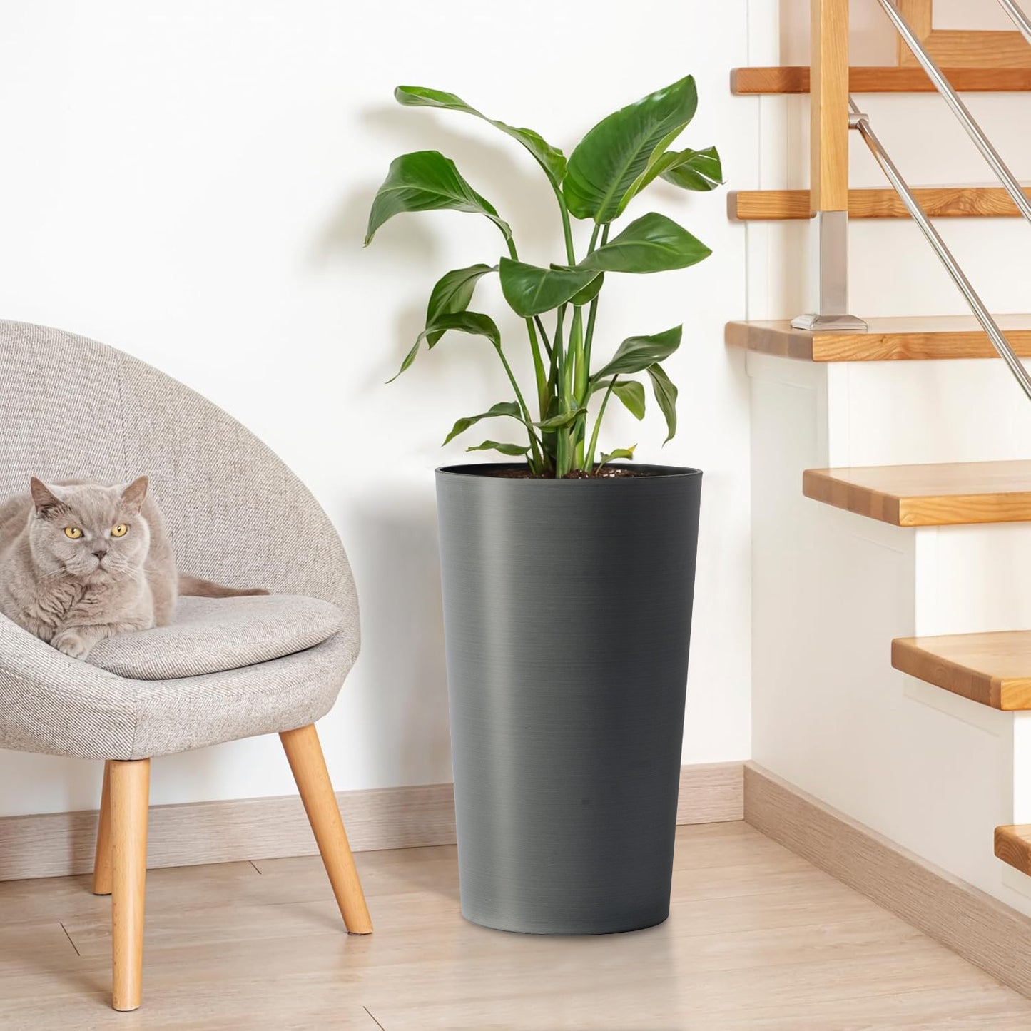 2 Pack Tall 21.7 In Planters For Outdoor Plants Modern Tall Square Planter Box Indoor Outdoor Porch Patio Flower Pot Modern Big Tapered Matte Tree Flower Pot For Garden,  Grey