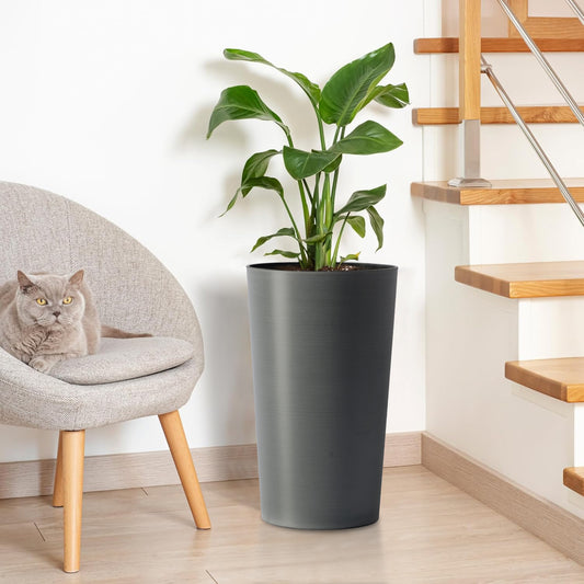 2 Pack Tall 21.7 In Planters For Outdoor Plants Modern Tall Square Planter Box Indoor Outdoor Porch Patio Flower Pot Modern Big Tapered Matte Tree Flower Pot For Garden,  Grey