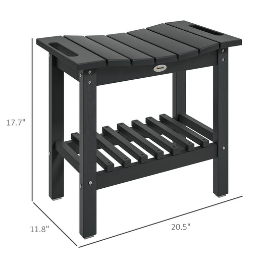 Shower Bench, Waterproof Shower Stool With Handle, Storage Shelf, Non-Slip Pads For Indoor Outdoor, Black