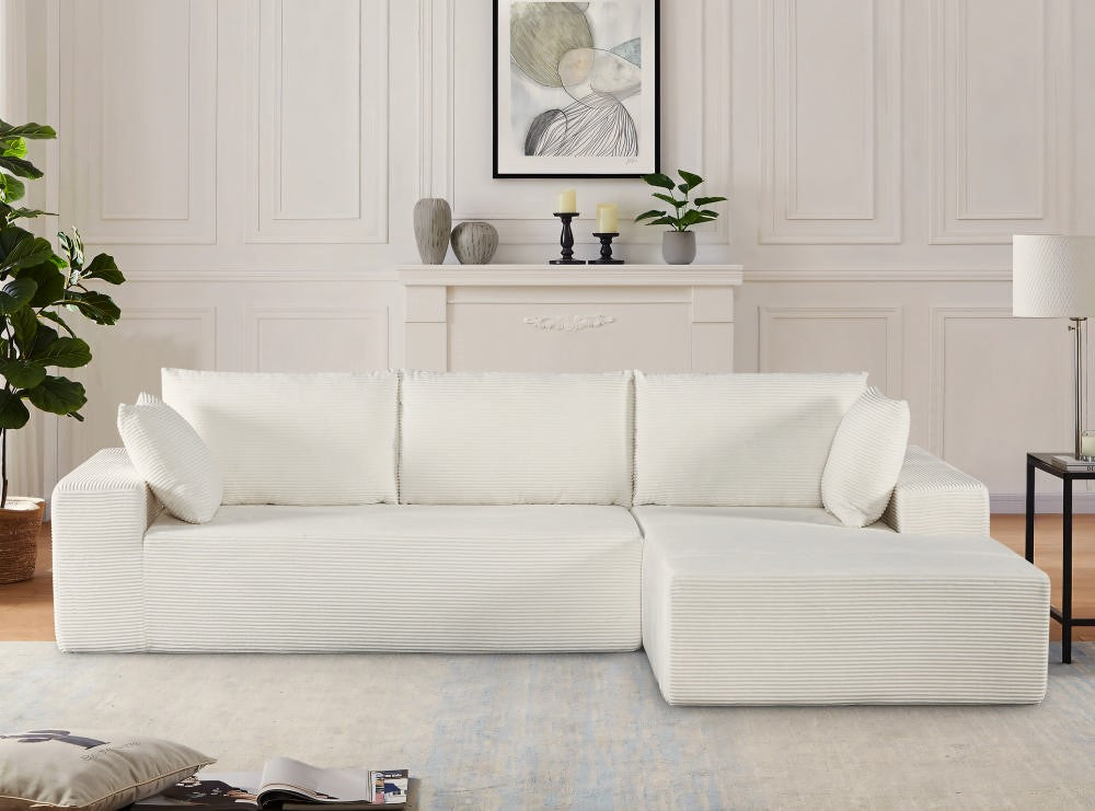 CozyForm Convertible Sectional Sofa In Soft Corduroy, Modern Comfy Couch With Full Foam Cushioning, Cozy Sleeper Sectional For Living Room, Bedroom, No Assembly Required, Ivory - Right Facing