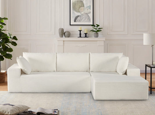 CozyForm Convertible Sectional Sofa In Soft Corduroy, Modern Comfy Couch With Full Foam Cushioning, Cozy Sleeper Sectional For Living Room, Bedroom, No Assembly Required, Ivory - Right Facing